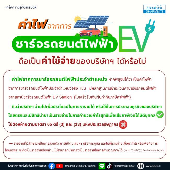 ค่าไฟ จากการชาร์จรถยนต์ไฟฟ้า (ev) ถือเป็นค่าใช้จ่ายของบริษัทฯ ได้หรือไม่