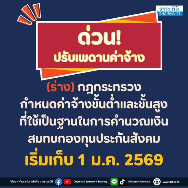 ด่วน ปรับเพดานค่าจ้าง (ร่าง) กฎกระทรวงกำหนดค่าจ้างขั้นต่ำและขั้นสูง ที่ใช้เป็นฐานในการคำนวณเงินสมทบกองทุนประกันสังคม
